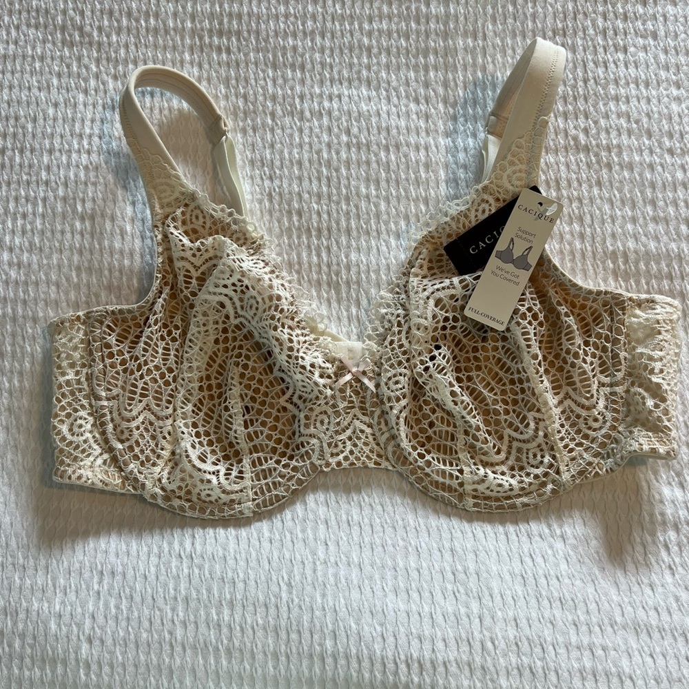 Cacique Cream Lace Underwire Bra with Floral Detailing